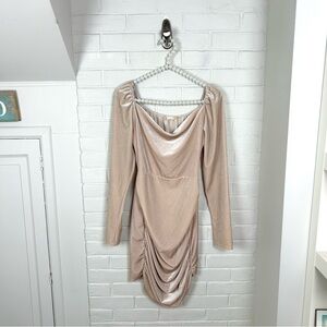 Altar’d State Nude Velvet Shimmer Body-con Long Sleeve Dress Size M